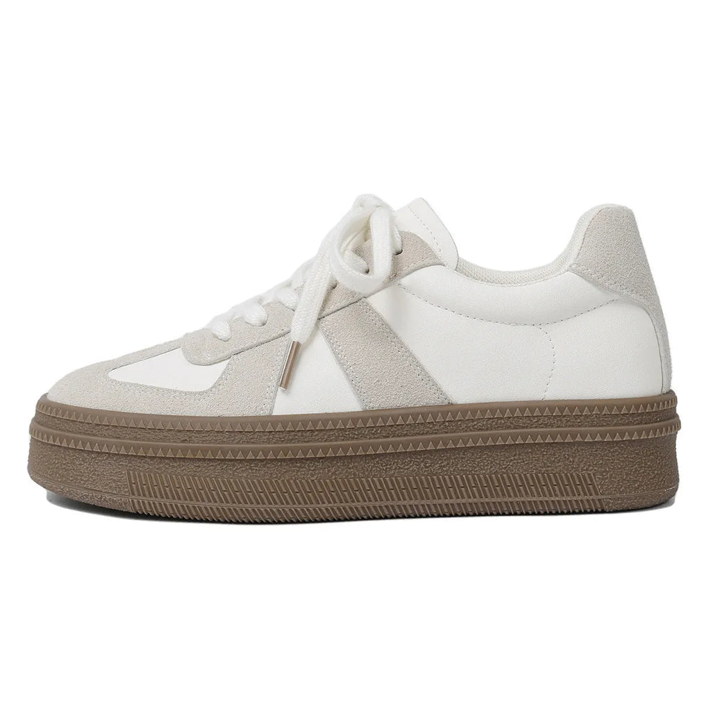 Retro round toe casual sports board shoes with cross shoulder straps, shown in Milky White.