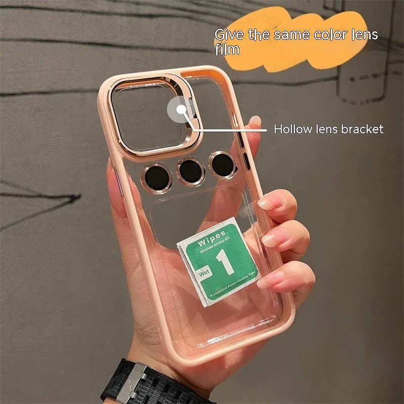 Metal hollow lens bracket phone case for iPhone 11-14 Pro Max, hard shell PC and metal, available in multiple colours
