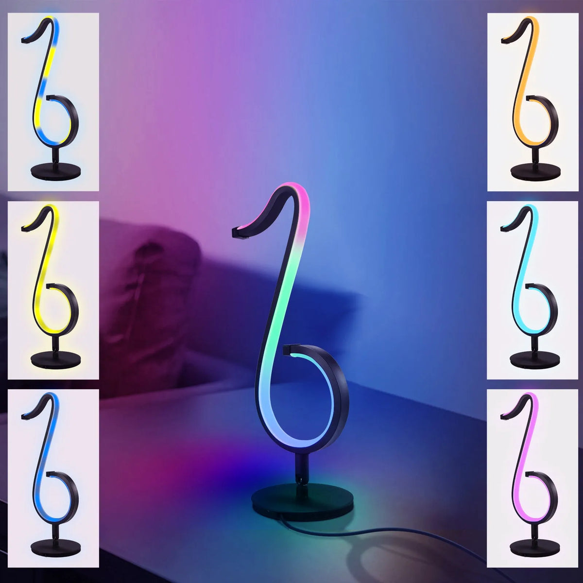 Black aluminium and iron intelligent APP remote control symphony atmosphere light with 180° rotation on a desktop