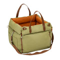 Portable brown cloth car kennel for cats with dimensions 55cm by 50cm by 45cm