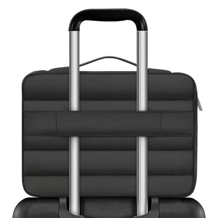 Cotton down shrink storage laptop bag with velvet lining, 13.3 inch, sand colour, plaid pattern