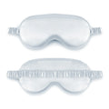 Double-sided silk-like eye mask in rayon elastic satin showing colour options including sky blue and wine red
