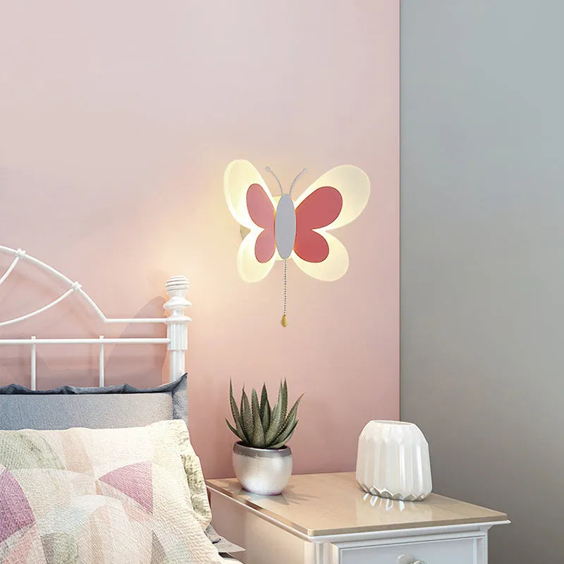 Butterfly acrylic wall lamp for children's bedroom, 240 x 170 x 105mm, 220V, available in pink, blue and white colours