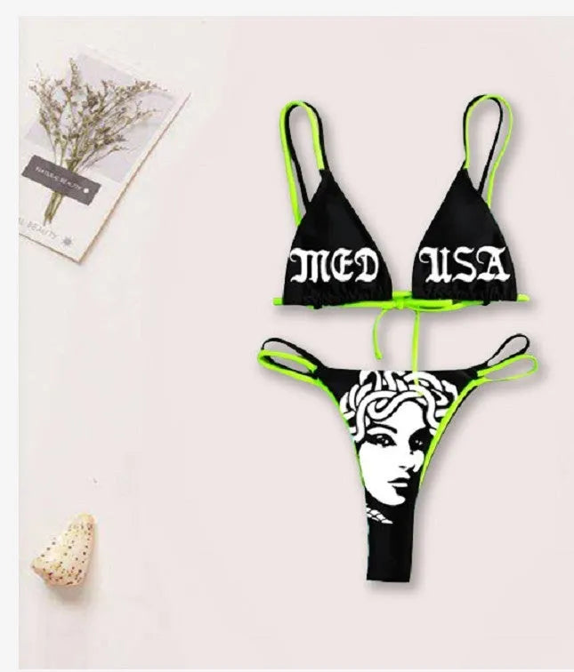 Women's black curve skull tube top bikini set with matching shorts, polyester fabric