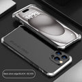 Three-section TPU metal frame protective phone cover for Apple iPhone 15, black and blue colour, frosted finish