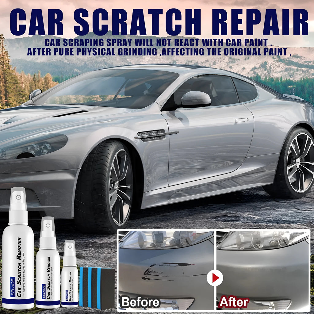 Car scratch repair spray bottle for paint surface restoration in 100ml, 50ml, and 30ml capacities