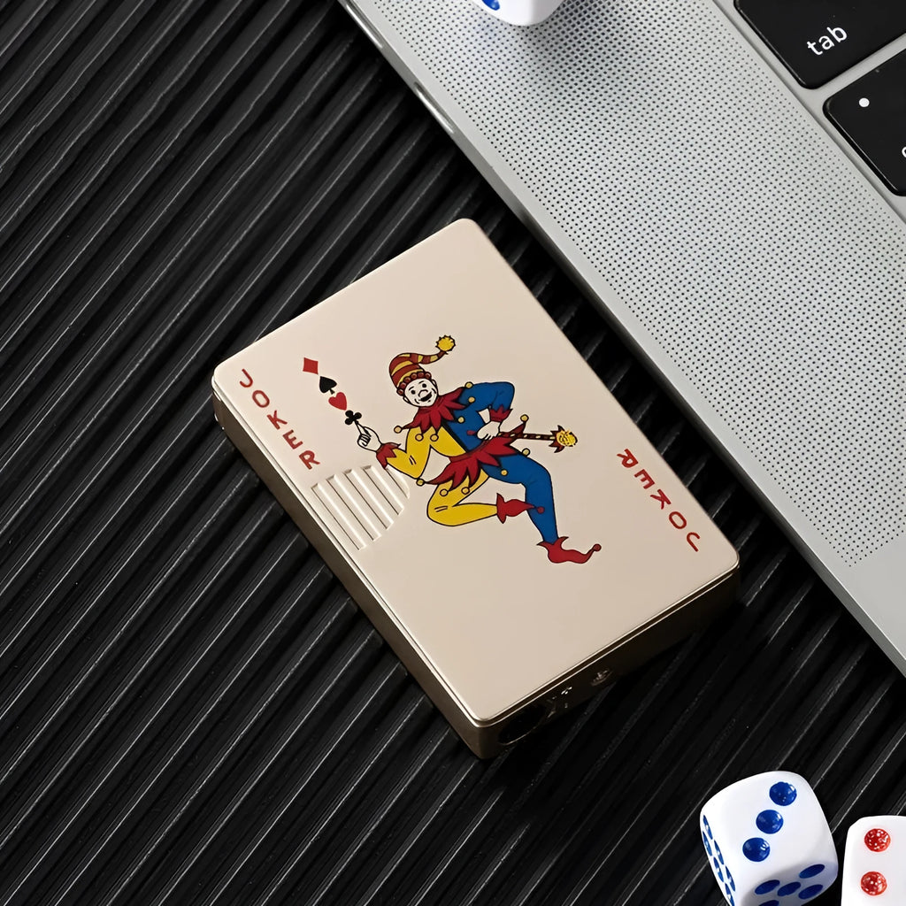 Creative metal playing card lighter with money detector light in Spade A design on white background