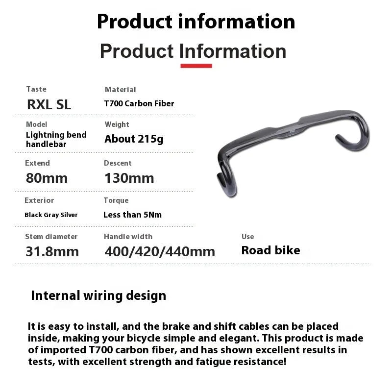 Carbon fibre road bicycle drop handlebar in black grey silver with size options
