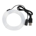 Colourful EL ambience light strip for car interior with USB connector, shown in various lengths.