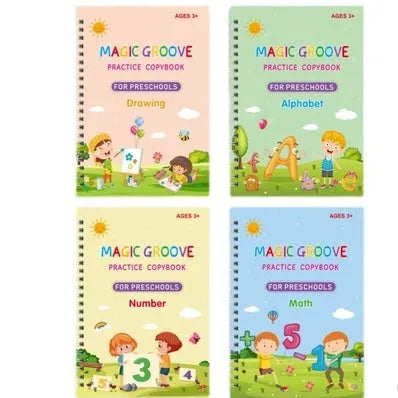 English children's groove magic calligraphy practice set with double-sided notched post design and ten refills