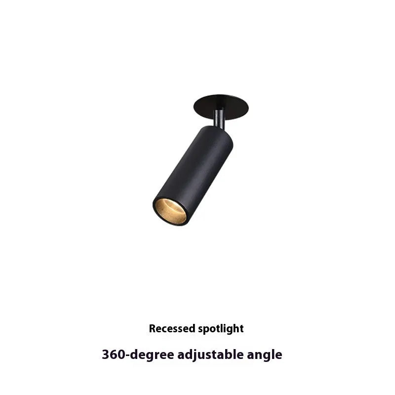 Black aluminium hole track LED spotlight with embedded cylinder housing
