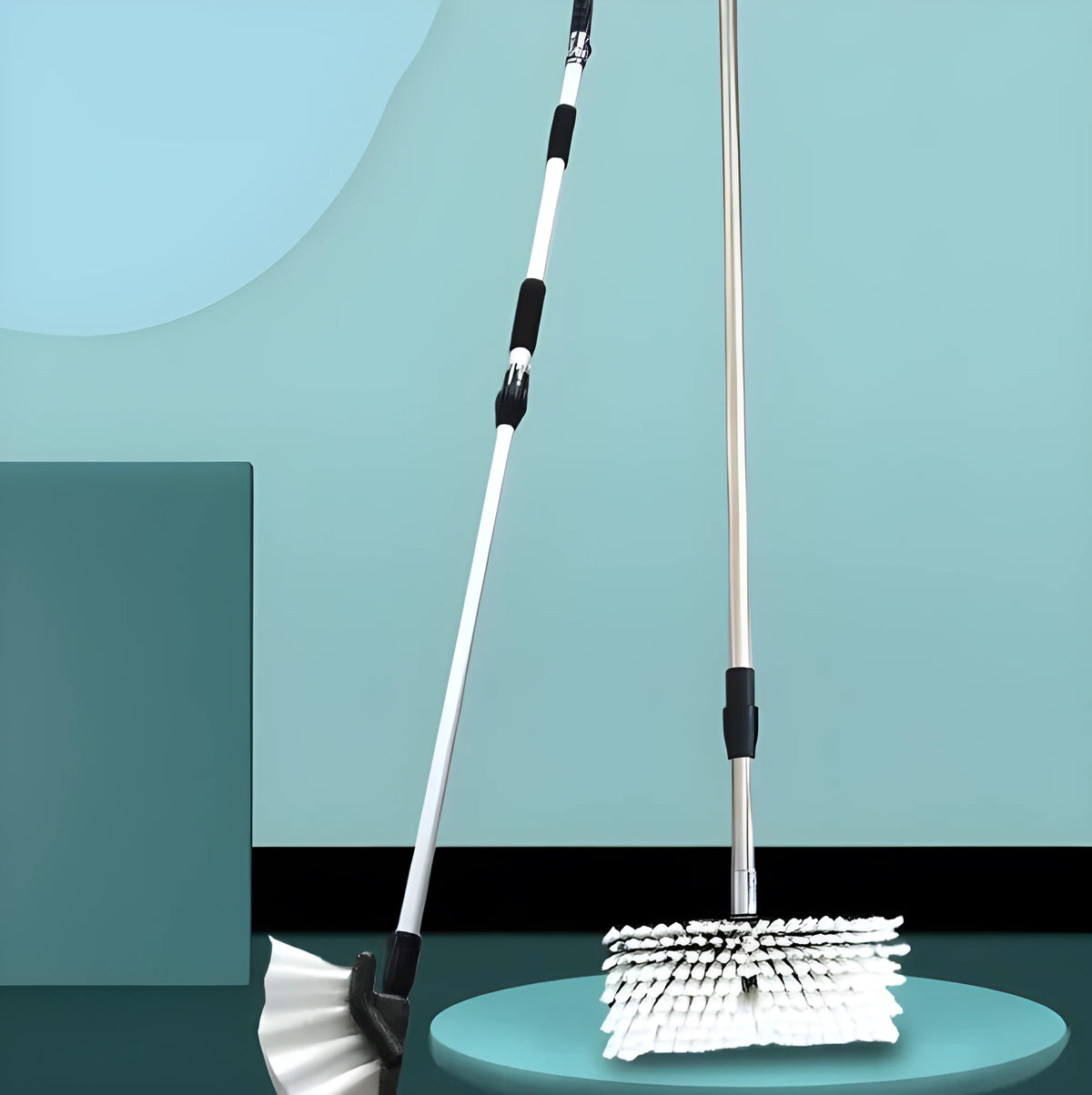 White aluminum alloy rod car wash brush with brush head on white background