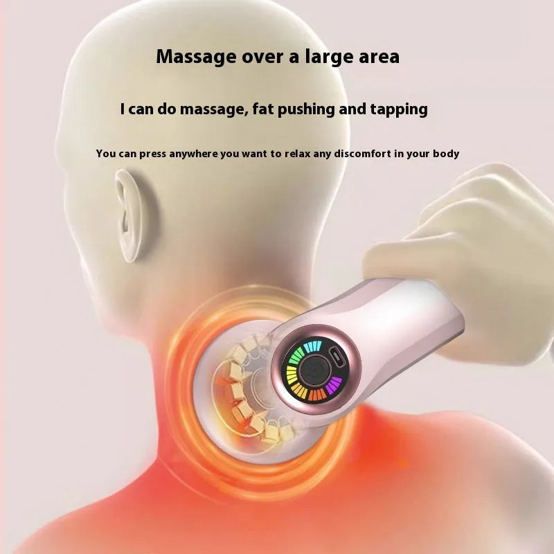 A pink USB electric massager for cervical spine, back, waist, and leg stimulation.