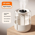 Beige round humidifier with display, dual spray nozzles, and USB port