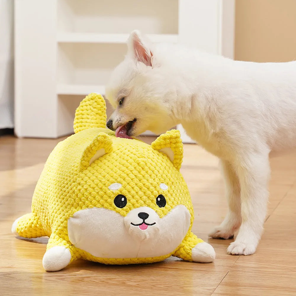 Large and medium plush dog calming toy with squeaker, bite-resistant fabric, pillow shape