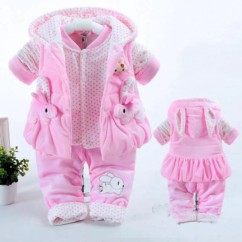 Baby girl pink purple yellow autumn winter three-piece clothing set with jacket vest trousers