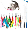 Cat teasing fishing rod toy with feather heads and replacement attachments