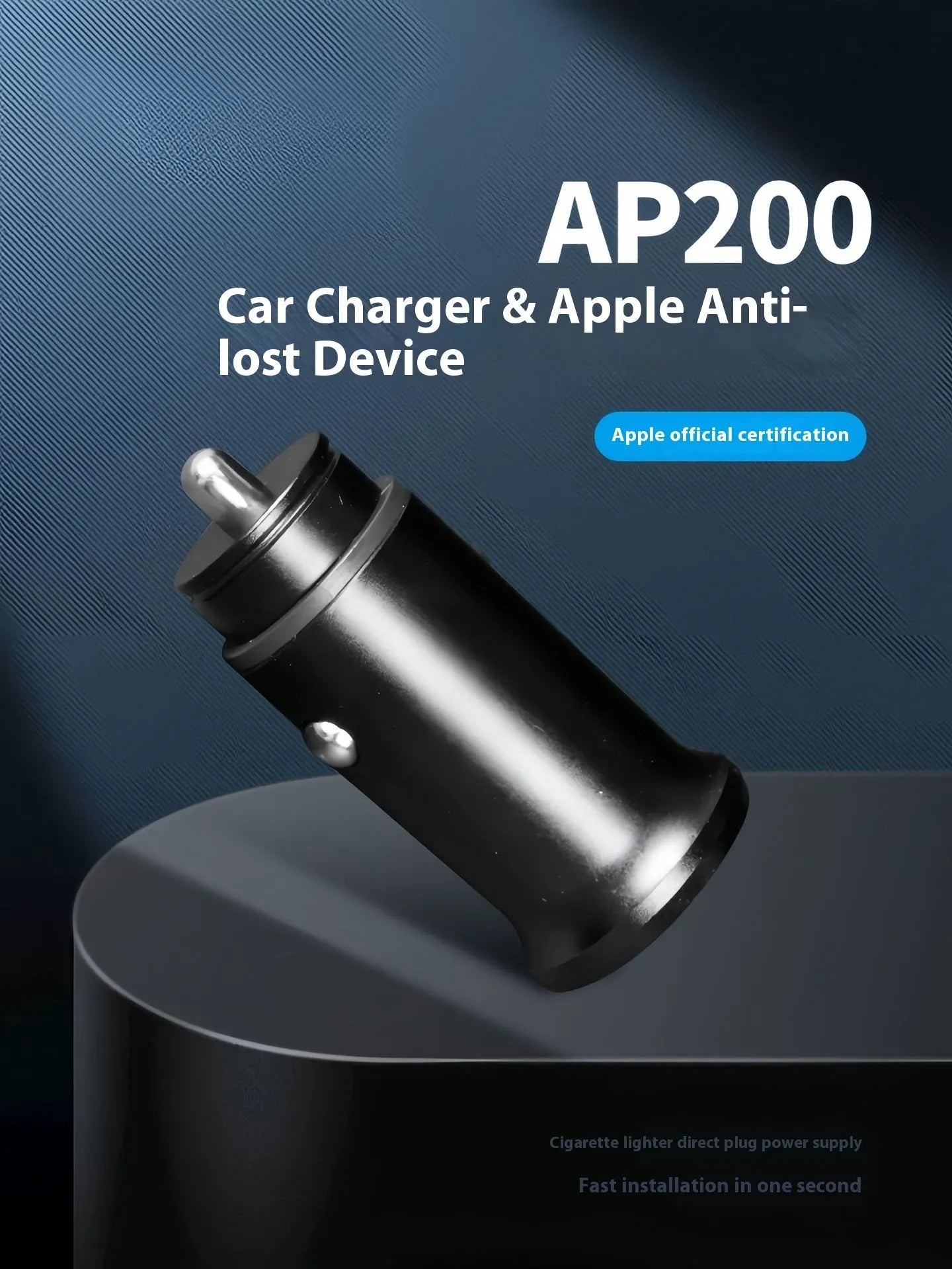Black car GPS locator with a 12V cigarette lighter plug and a coiled 1.5-metre power cable on a dark surface.