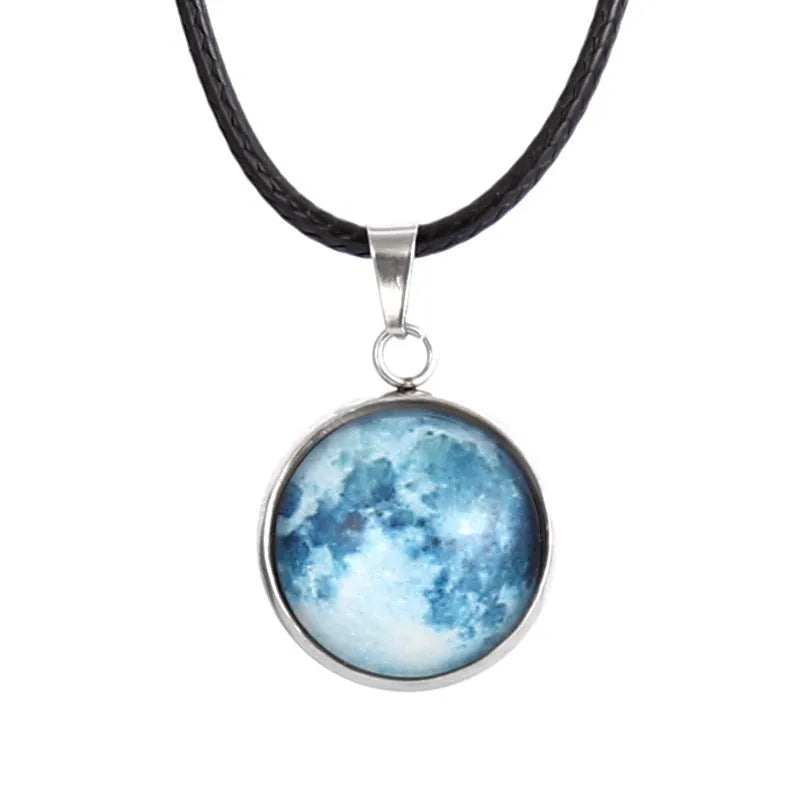 Luminous alloy pendant necklace with organic glass constellation design and extension chain