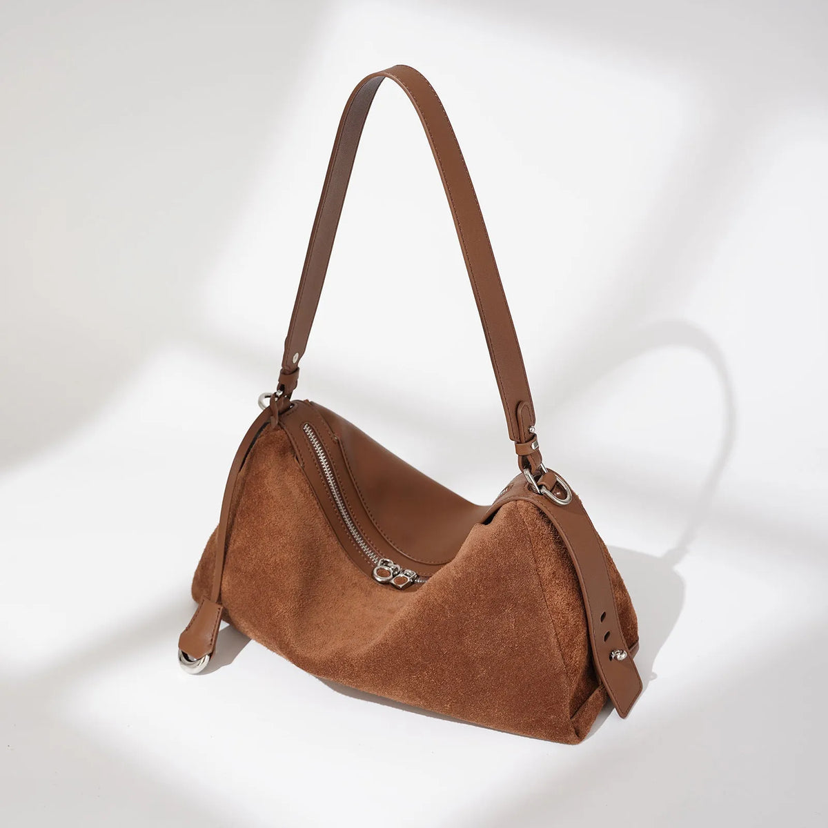 Cowhide tote handbag in chocolate, caramel or milk tea with single shoulder strap and internal file bag