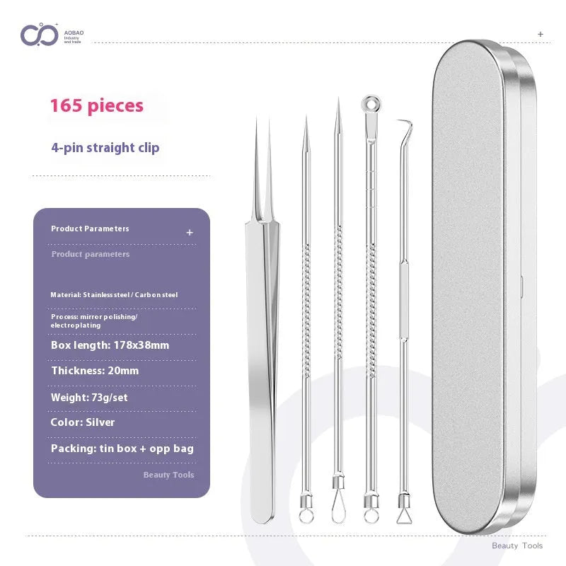 4-piece metal acne needle set with ultra fine pointed tips for precise skincare application