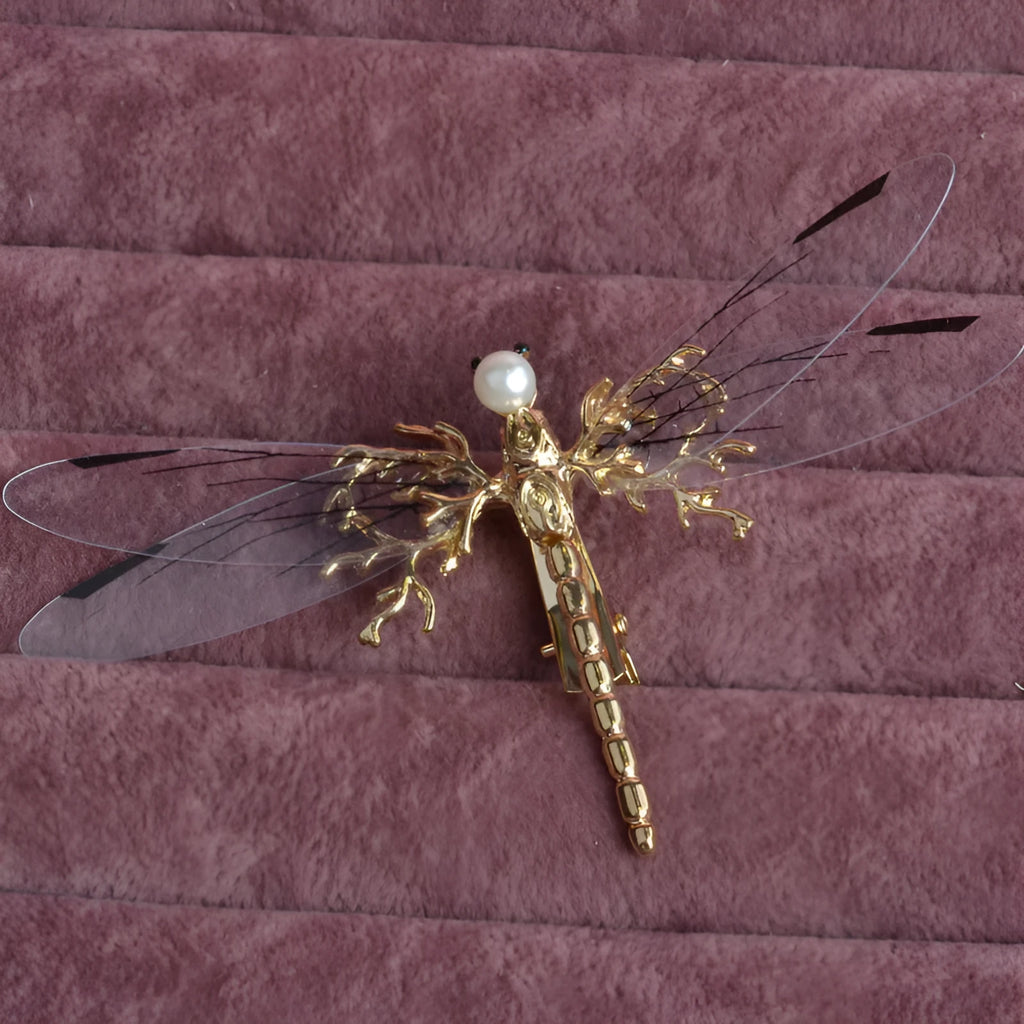 Golden dragonfly side clip headdress for women's hair with electroplated alloy construction