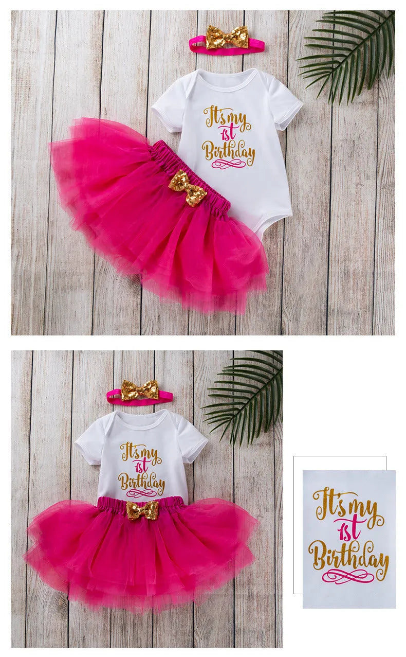 Girls' short-sleeved letter printed blouse and mesh skirt set in rose red, front view