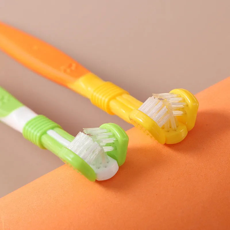 Plastic and nylon pet toothbrush for dogs and cats in multiple colour options