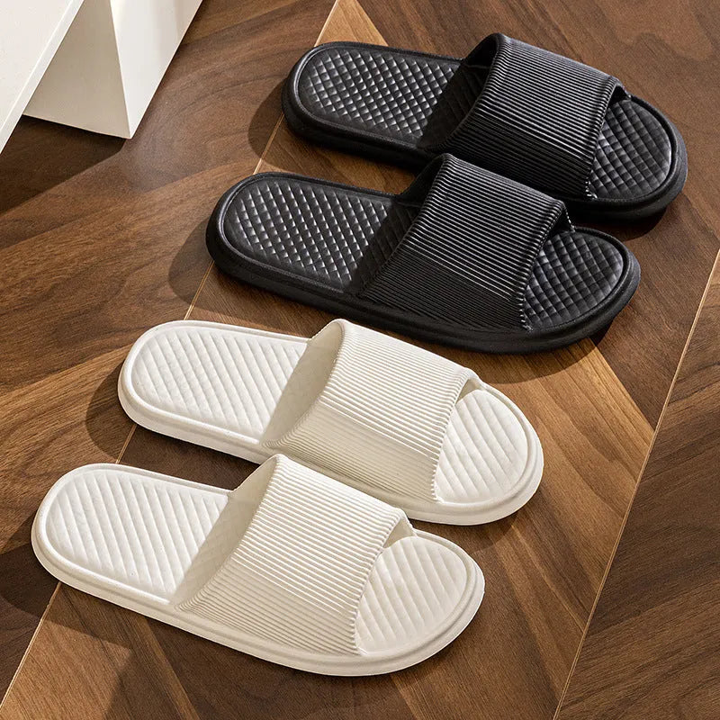 Unisex summer slippers with non-slip foam sole and rhombus-striped EVA upper in solid colour