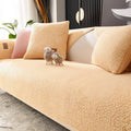 Fashion simple solid colour winter lambswool plush sofa cushion cover 90x210cm in beige