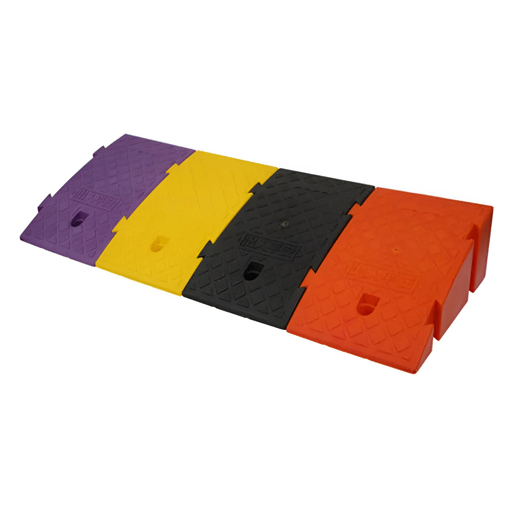 Plastic car climbing uphill threshold pad triangle speed bump in black on driveway