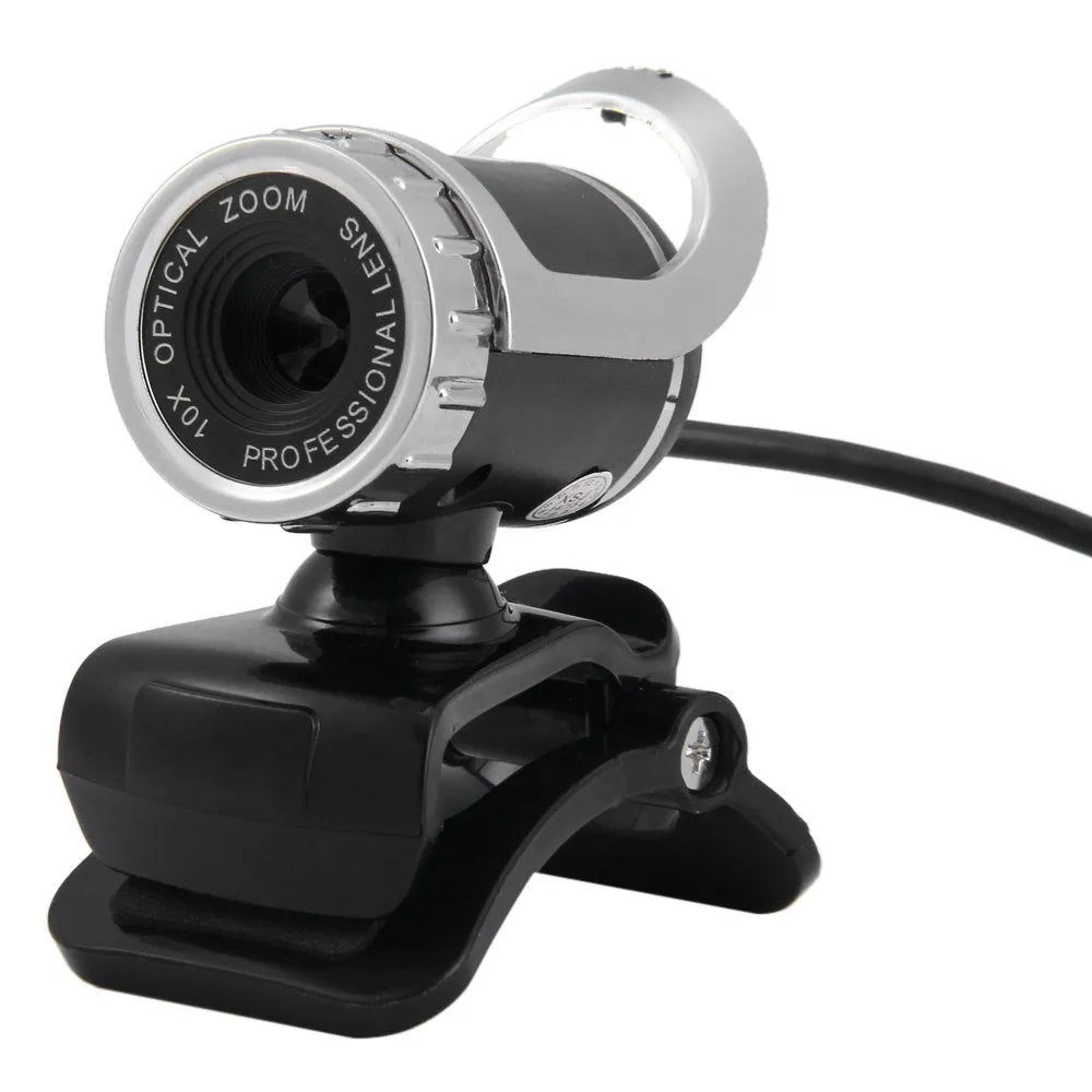 USB computer video camera with built-in sound-absorbing microphone, glass lens, 480p HD, 140cm cable, black and silver