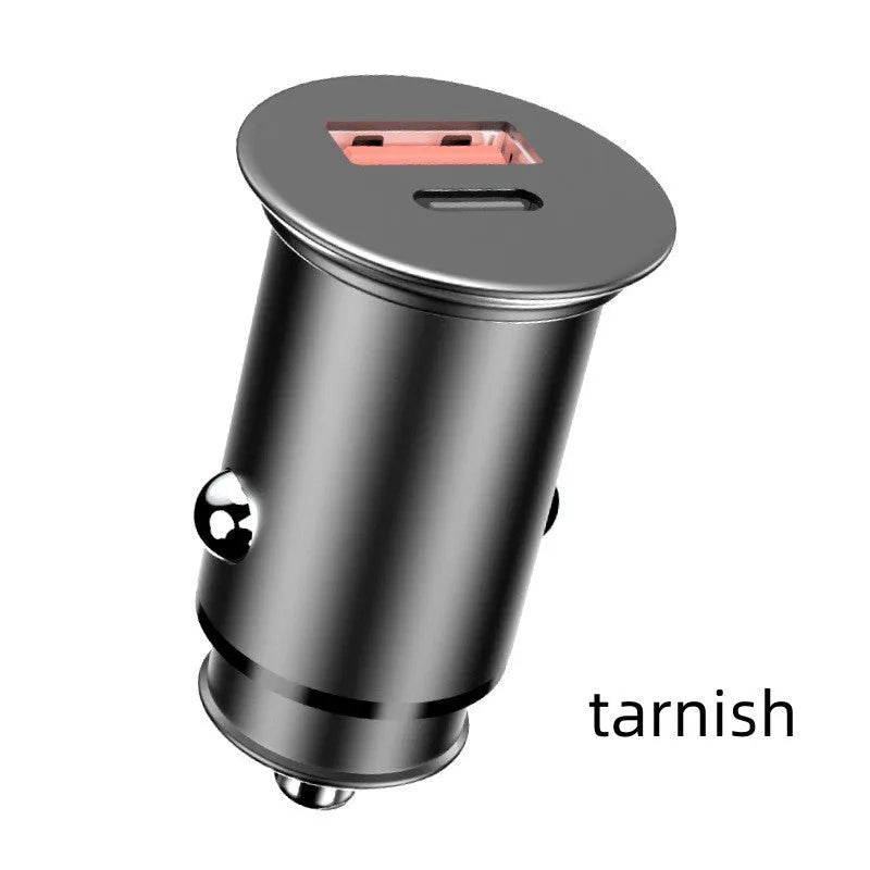 67.5W zinc alloy car charger with USB-A and USB-C ports, model SC-G03-67.5W, black