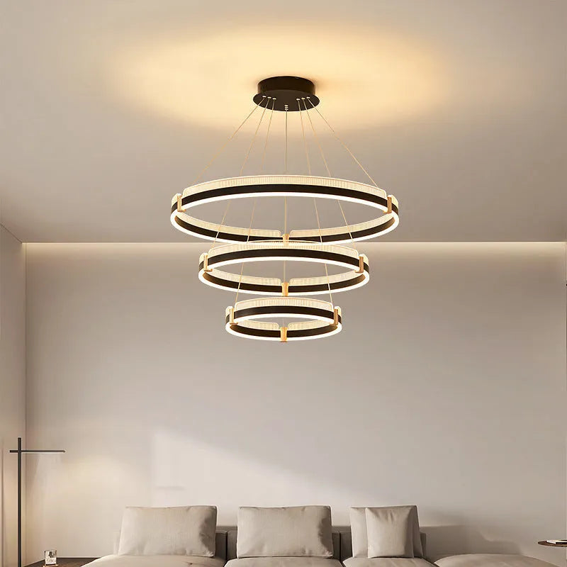 Coffee coloured three-layer aluminium pendant light 40+60+80CM with tri-colour stepless dimming