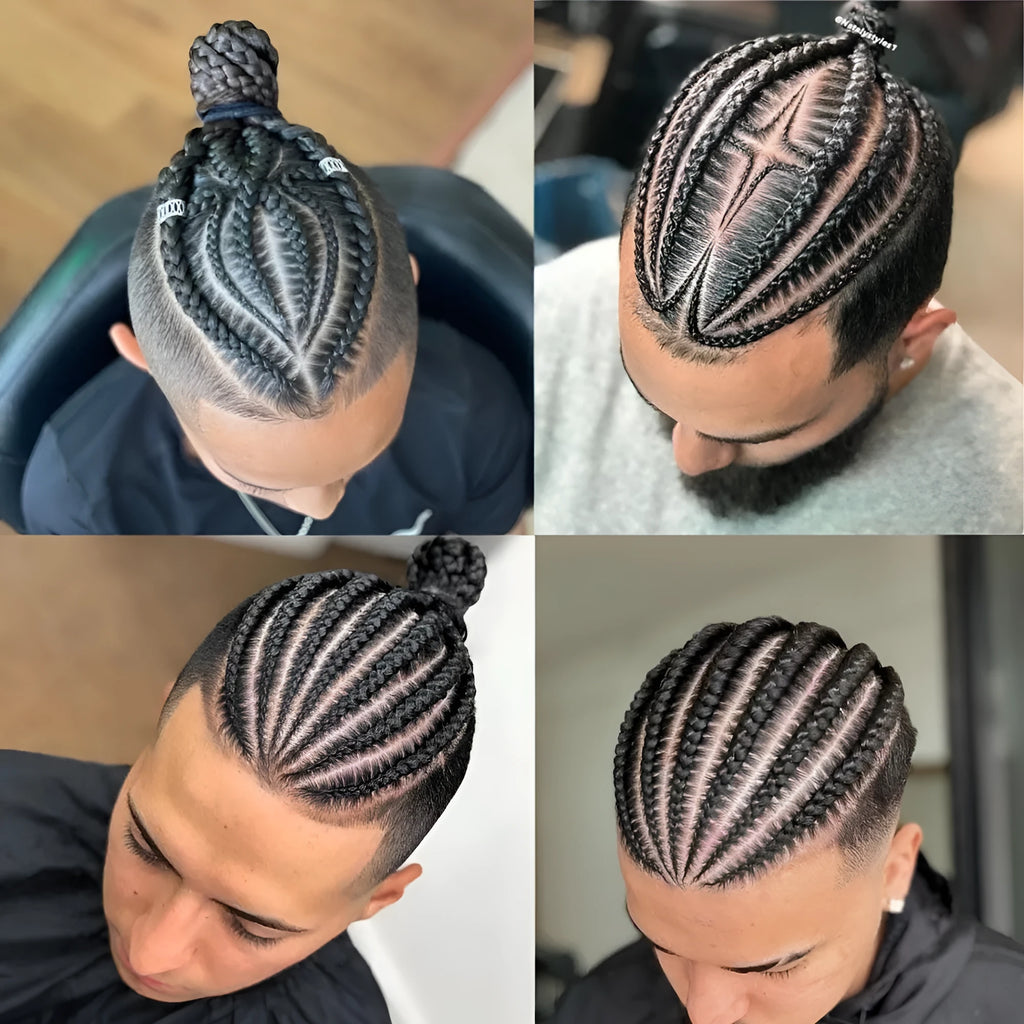 Men's hand-woven human hair African braid wig in a natural style, available in Full Lace and Q6LacePU options
