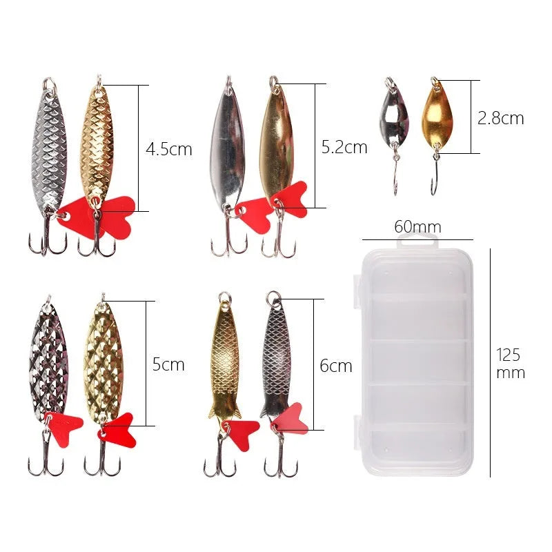 Metal sequin iron fishing lures with pineapple pattern in packaging showing quantity options