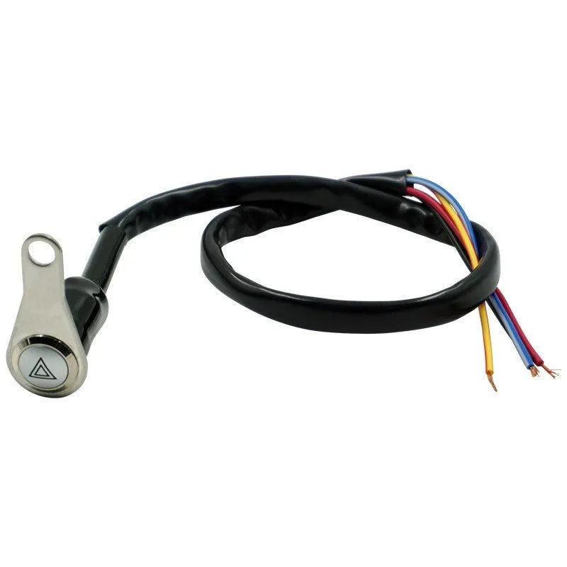 Black stainless steel motorcycle double flash switch with a central metal button and illuminated ring, for 7mm mounting hole.