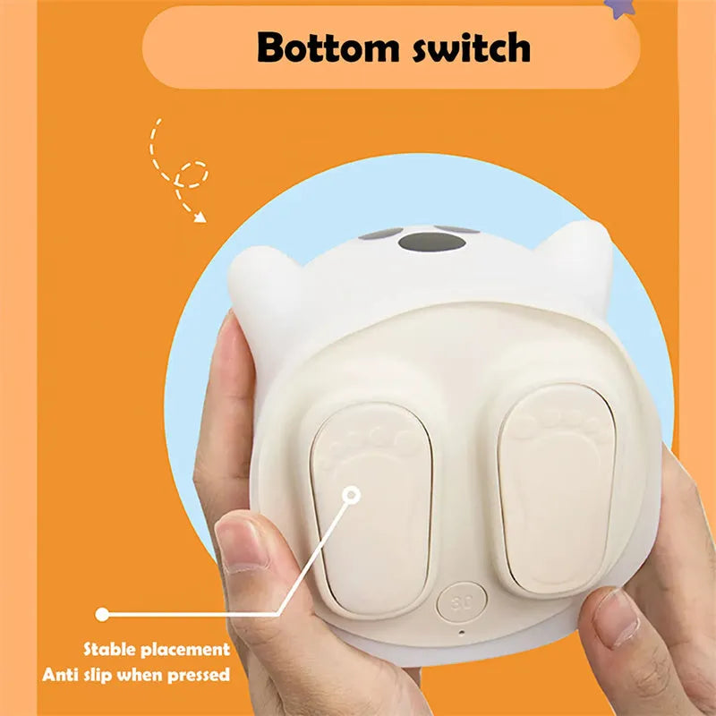 Silicone touch sensor LED night light on a bedside table showing soft glow.