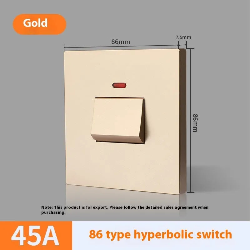 Curved rack high-power electrical switch with light panel in gold, grey, or white.