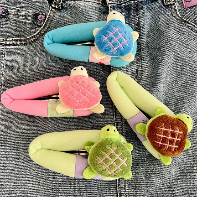 Cute cartoon little turtle barrettes made of cloth in pink blue coffee and green colours for women and girls