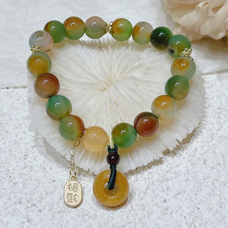 Peacock agate coloured women's bracelet with a peace buckle, made from agate and alloy.