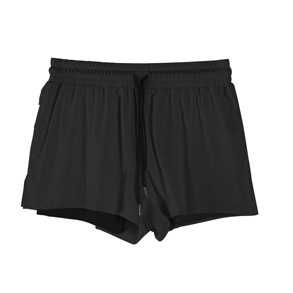 Men's white and black quick-drying nylon shorts for summer sports.