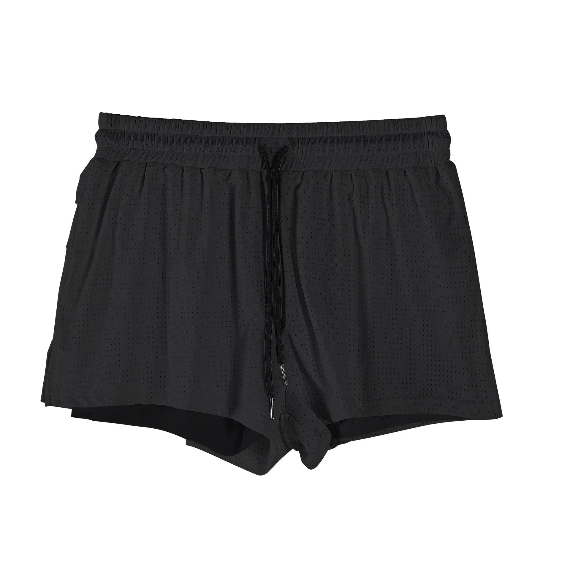 Men's white and black quick-drying nylon shorts for summer sports.
