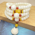 White Jade Bodhi beaded bracelet with 108 beads, showing different style and size options.