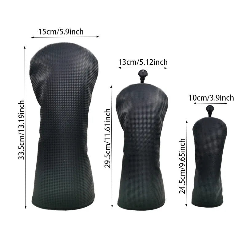 Black golf club headcover for No.1 wood, fairway wood, and iron wood pole sets