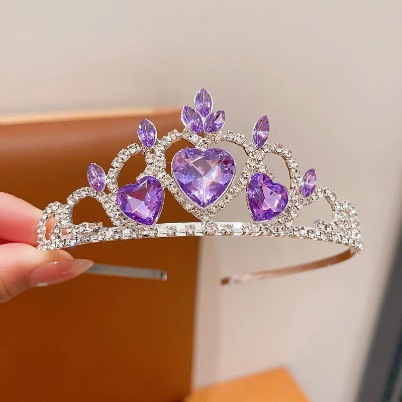 Crown hairband headdress with electroplated alloy metal and crystals for girls' princess dress-up