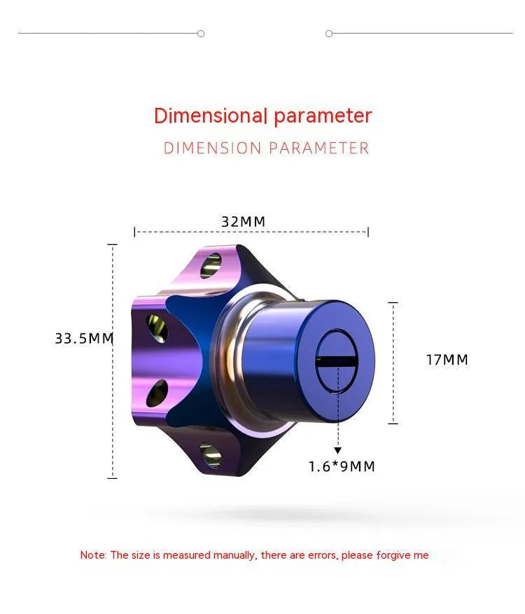 Motorcycle key cover in T6 aluminium alloy showing plum blossom, hexagonal and five-pointed star design options