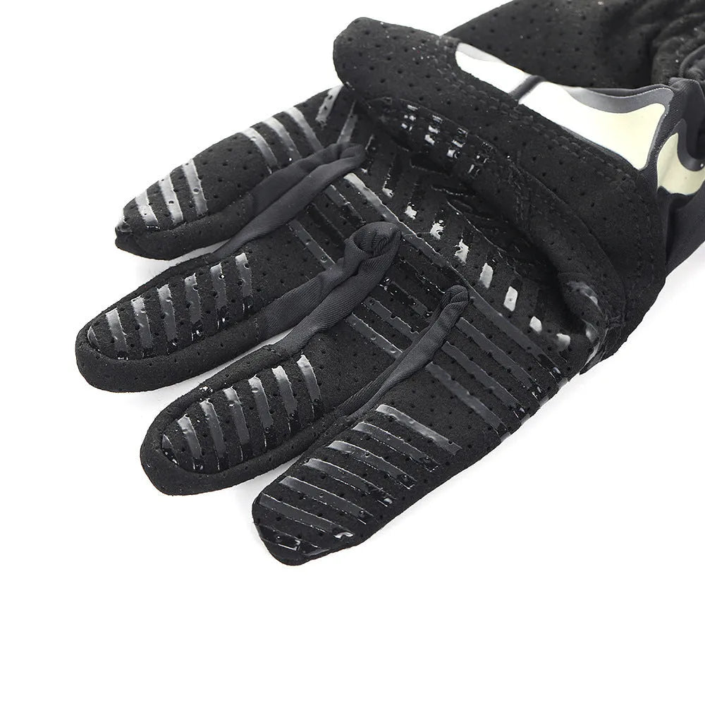 Skull luminous outdoor non-slip full finger touch screen riding gloves in khaki luminous colour