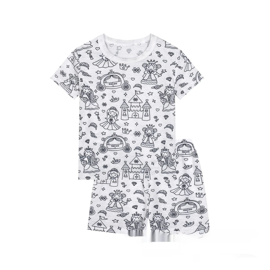 Cotton children loungewear pajama suit in unicorn print, top and pants set, sizes 2T to 9T