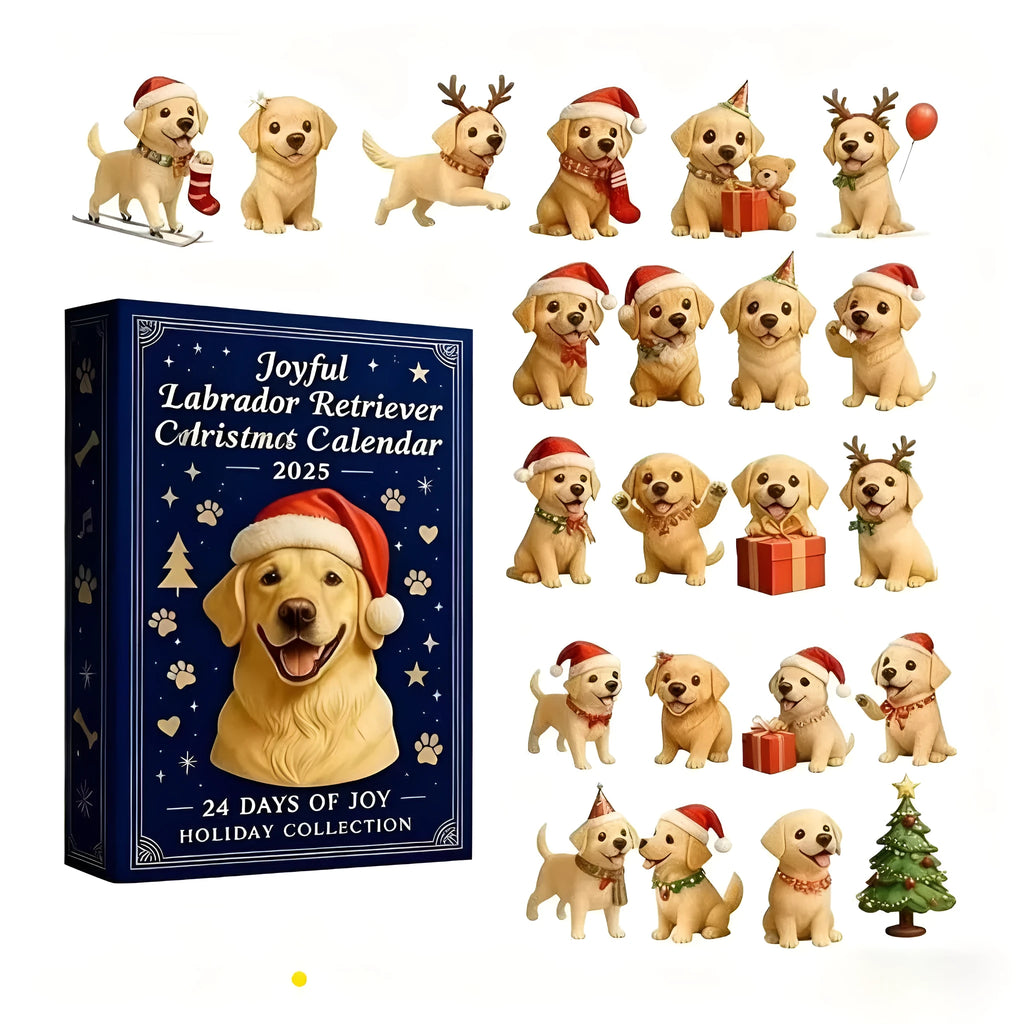 Acrylic hanging Christmas countdown calendar blind box with Fun Golden Retriever design and 24 compartments